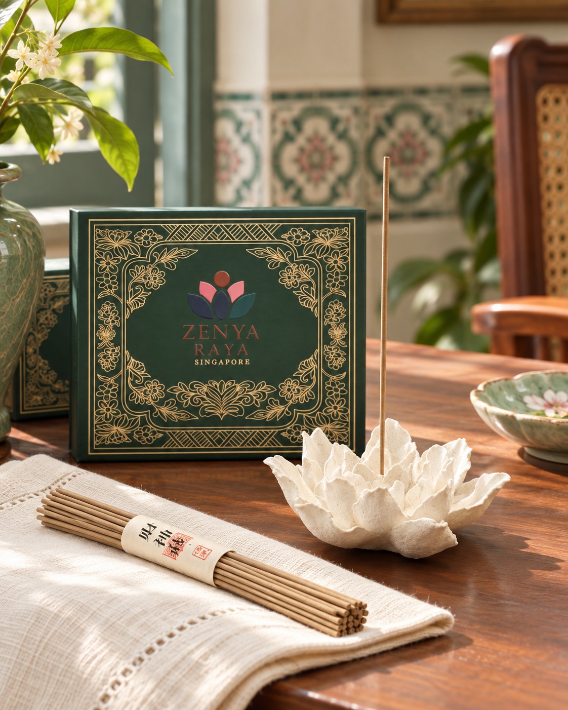 南洋线香与品牌礼盒场景 / Nanyang incense ritual